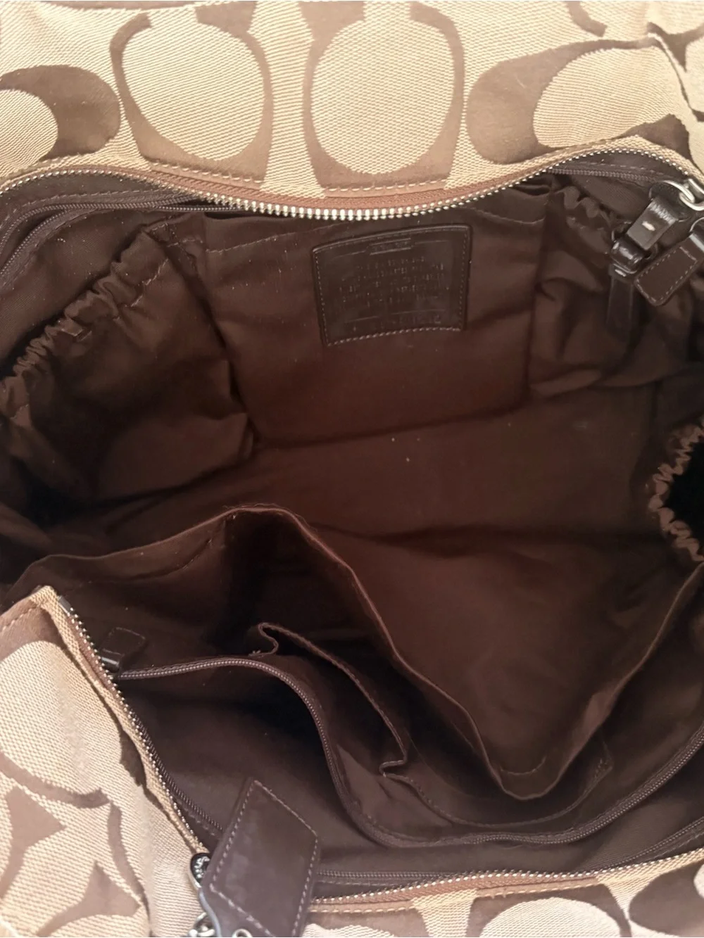 Coach Tan and Dark Brown Signature Canvas Tote - Diaper Bag